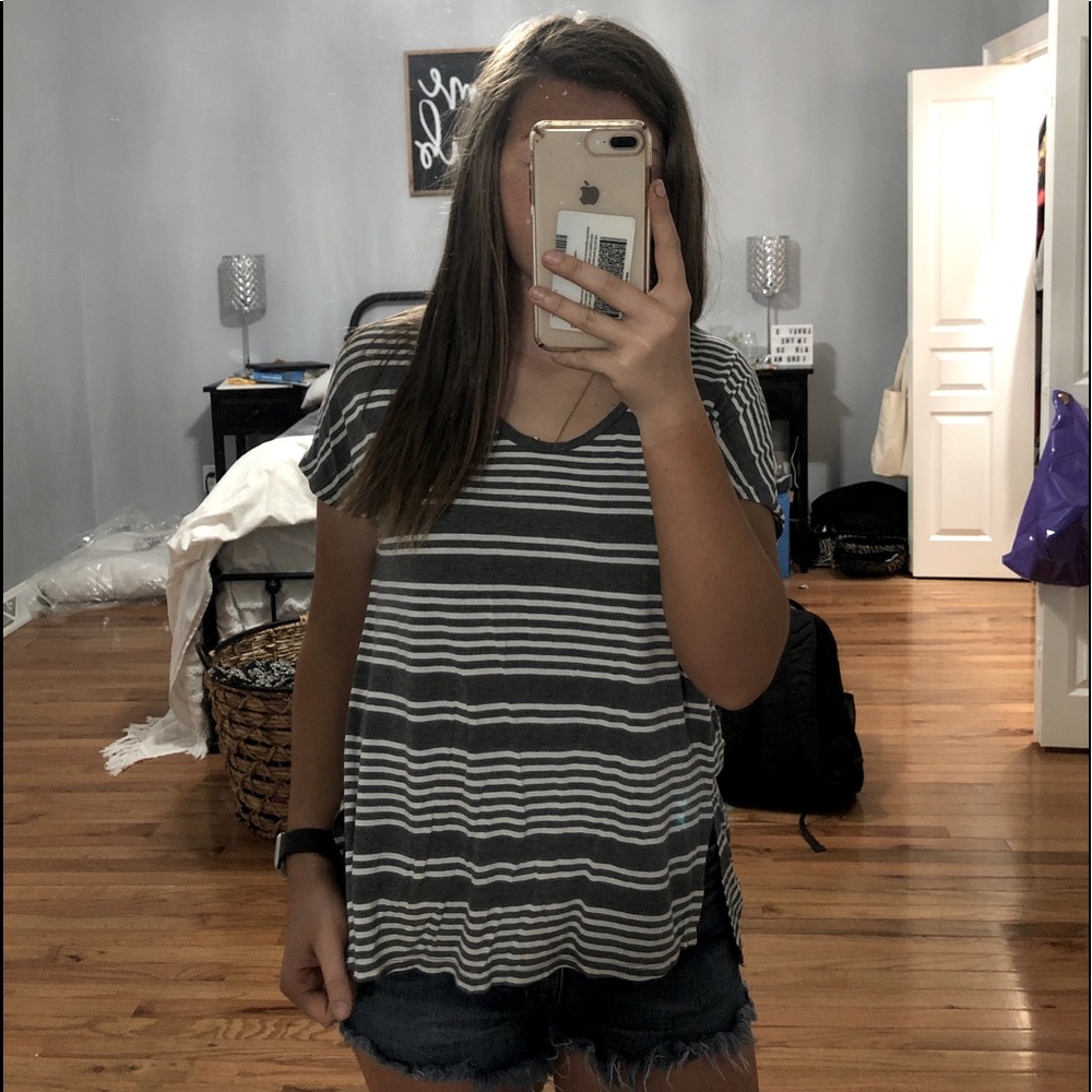 grey and white stripped loft flowy shirt